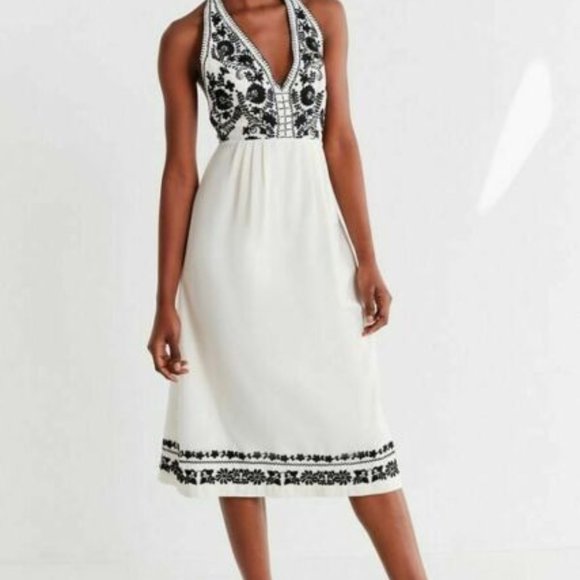 Urban Outfitters Dresses & Skirts - URBAN OUTFITTERS Embroidered Halter Midi Dress Sm